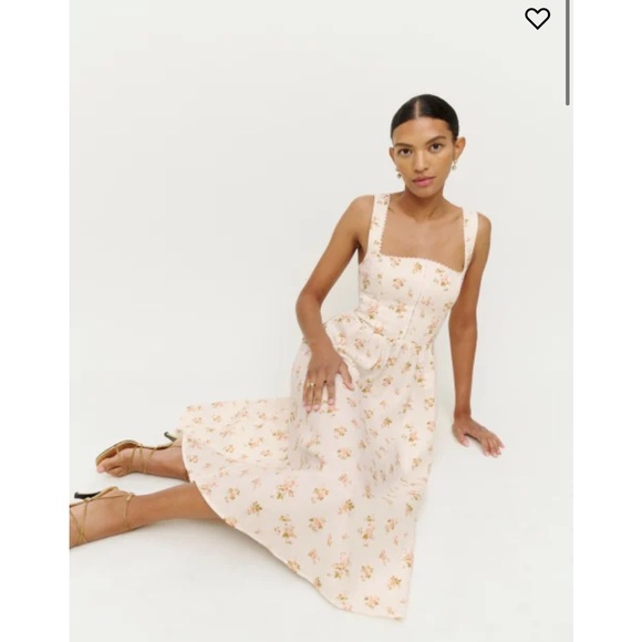 Reformation Dresses & Skirts - NWT Reformation WHITE FLORAL TAIOITELLE LINEN BUSTIER LINEN MIDI DRESS Size 4
